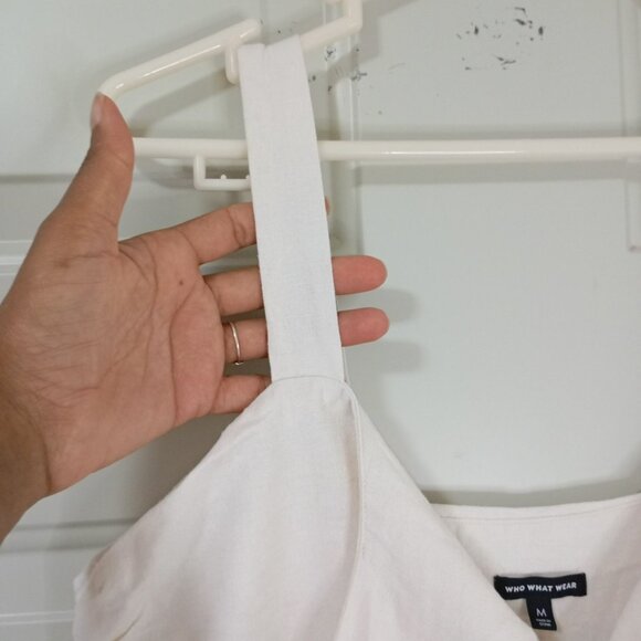 Who What Wear Midi Dress Womens White Linen Blend Ruched Back & Bow Detail Sz M - Picture 4 of 15